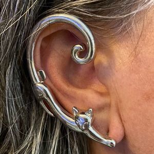 NWOT Silver Kitty Earrings with Earcuff